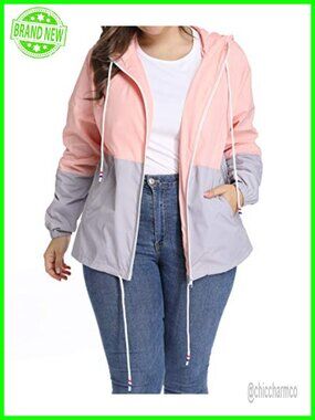 Plus Size Lightweight Hooded Rain Jacket Waterproof Windbreaker